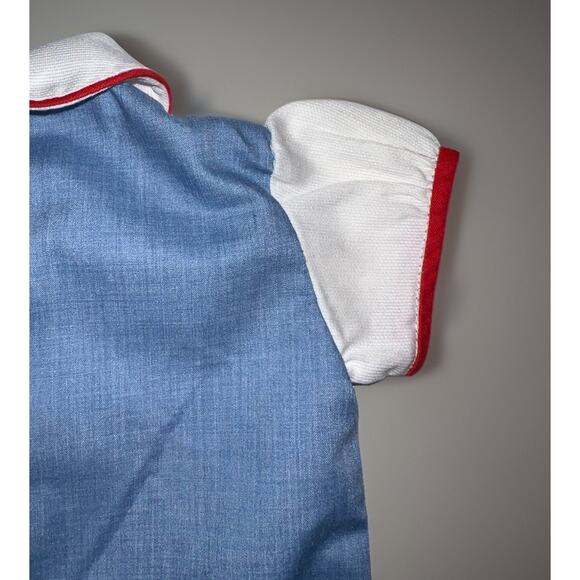 VTG 70s Baby Outfit Red White Blue - Rickrack Trim Retro Rockabilly -Aprox 3-9M - Picture 6 of 7